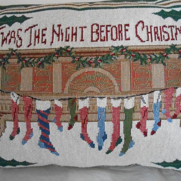 Twas The Night Before Christmas Christmas Vintage Tapestry Holiday Pillow 16x12 - Picture 2 of 3